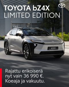 Rajattu erikoiserä Toyota bZ4X Limited Edition -malleja meiltä nyt uskomattomin kampanjahinnoin. Kova hintaetu ja rahoit...