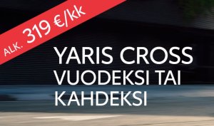Helppo ja turvallinen vaihtoehto autoiluun! TOYOTA YARIS CROSS meiltä nyt vuodeksi tai kahdeksi alk. 319 €/KK. Tutustu t...