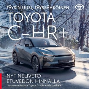 Täysin uusi täyssähköinen Toyota C-HR+ on yhdistelmä tyyliä ja tehoa: coupémaiset linjat kohtaavat erinomaisen ajettavuu...