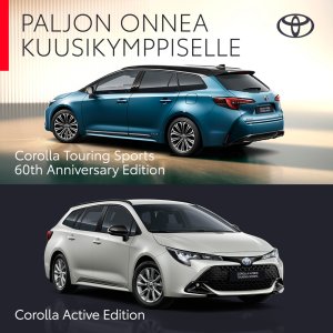 Ikinuori Toyota Corolla täyttää 60 vuotta. Pyöreitä on syytä juhlia isosti uudella juhlavuoden mallilla: uusi Toyota Co...