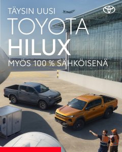 Legendaarinen lujuus ja luotettavuus nyt myös täyssähköisenä. Täysin uusi Toyota Hilux nyt alkaen 56 546 €.