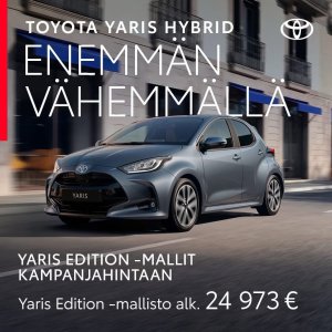 Ikisuosikki Toyota Yaris Hybrid tekee jokaisesta ajomatkasta hauskan ja huolettoman. Tule tutustumaan kampanjahintaisiin...