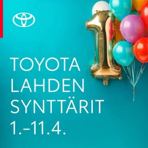 SYNTTÄRIJUHLAT JATKUU! Juhlatarjouksina koko viikon Toyotan ostajalle vakuutus -15%, 100€ lahjakortti huoltoon, rengasho...