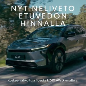 Parempana kuin koskaan ennen: uusi täyssähköinen Toyota bZ4X alkaen 39 990 €. Auto täynnä tyyliä, tilavuutta ja loistava...