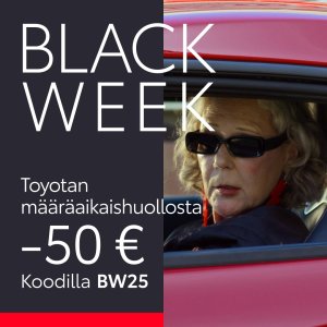 Hyödynnä huippuetu: Black Weekin ajan saat 50 € alennuksen Toyota-määräaikaishuollon verkkovarauksista koodilla BW25
